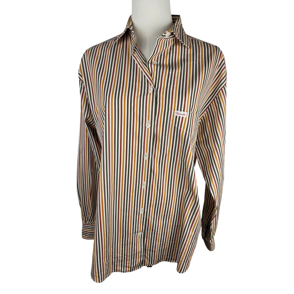 VTG 90's Façonnable Button Down Shirt M Designed in France Earth Tone Stripe USA